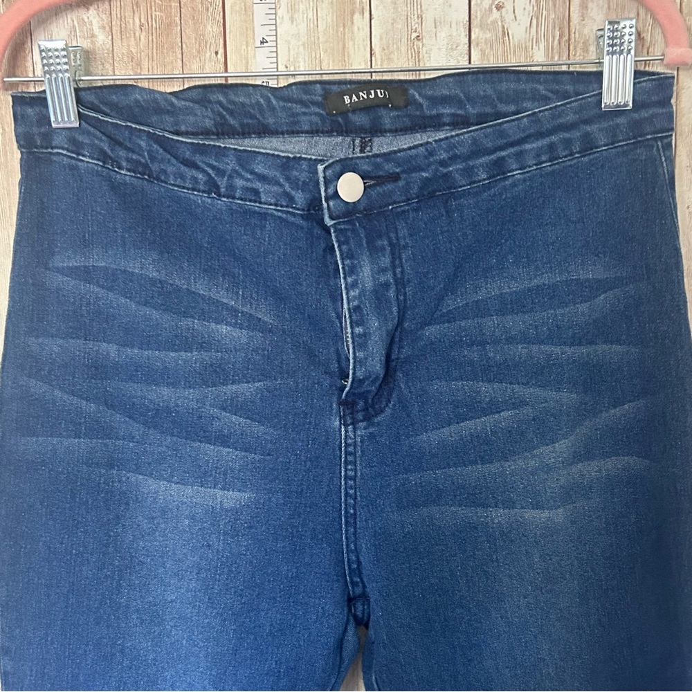 Banjul Blue Flare Wide Leg Jeans with Raw Hem - Picture 3 of 11
